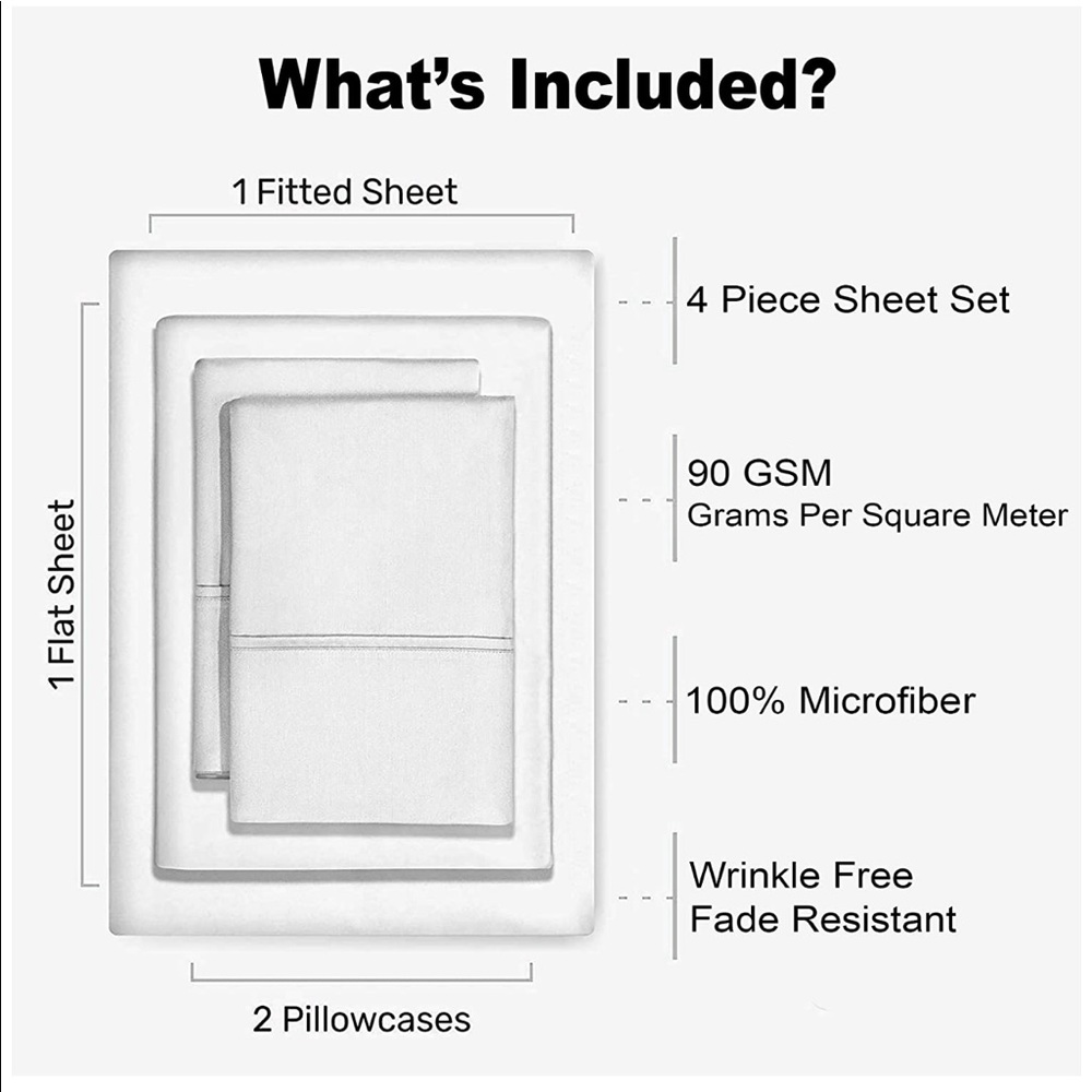 WHITE SOFT 1800 COUNT MICROFIBER SHEETS SET - Picture 7 of 8